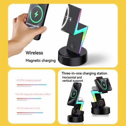 Lightning Bolt 3-in-1 MagSafe Wireless Charging Station – $34.99 | Charge All Devices Simultaneously Sleek, Stylish & Powerful ⚡