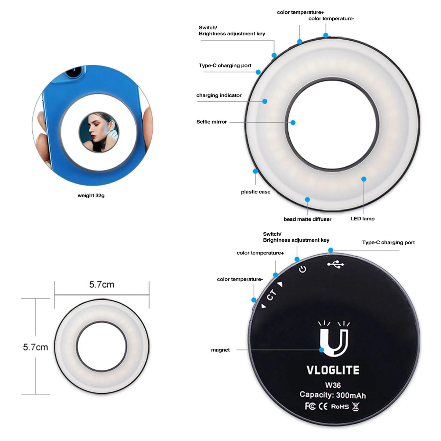 Luce ad anello a LED MagSafe e specchio per il trucco per selfie e vlogging – Spedizione gratuita